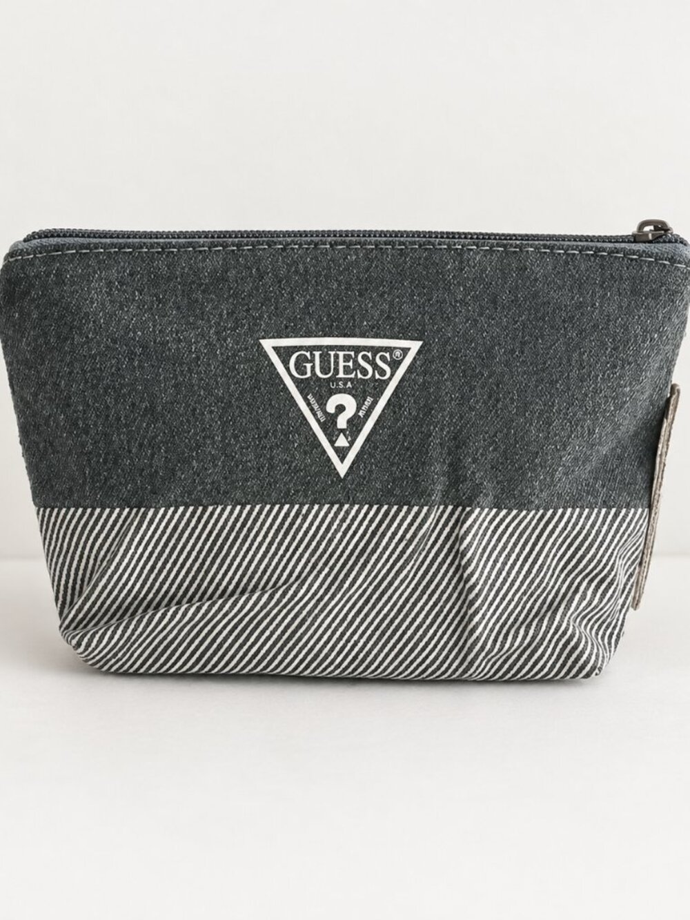 Guess Denim Cosmetic Bag Pouch Green Stripe